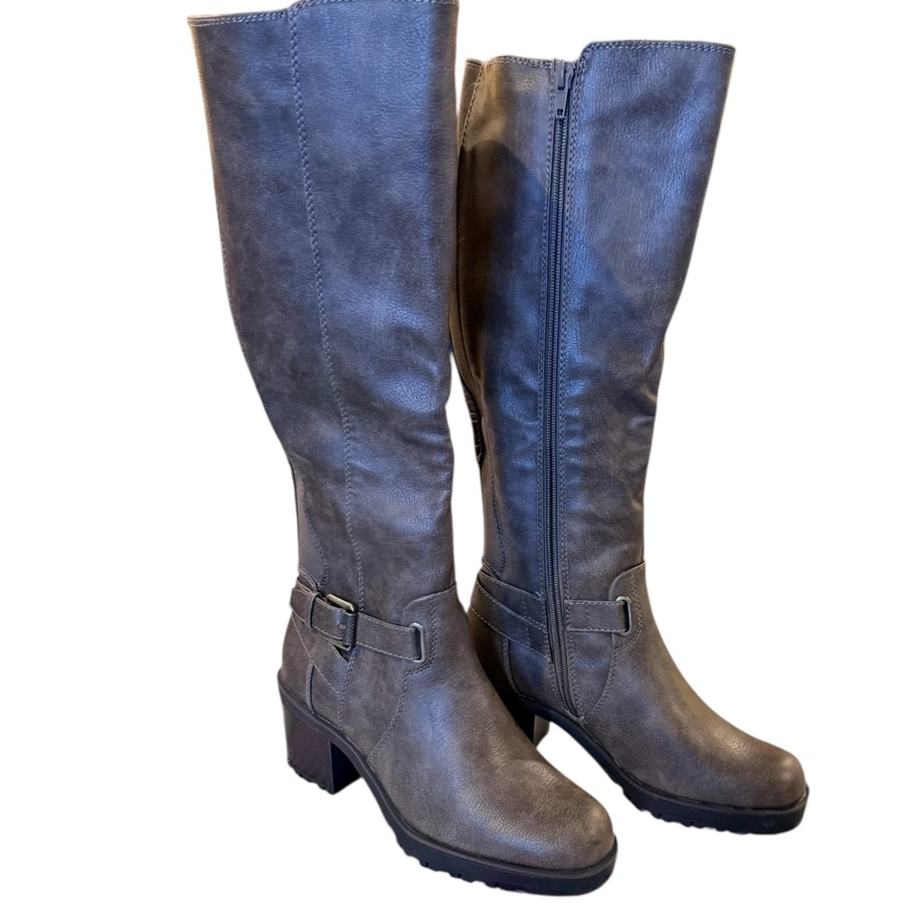 BareTraps Grey Knee High Boots Riding Stack Heel Tempist 6 NWT Faux Leather New - Picture 8 of 14